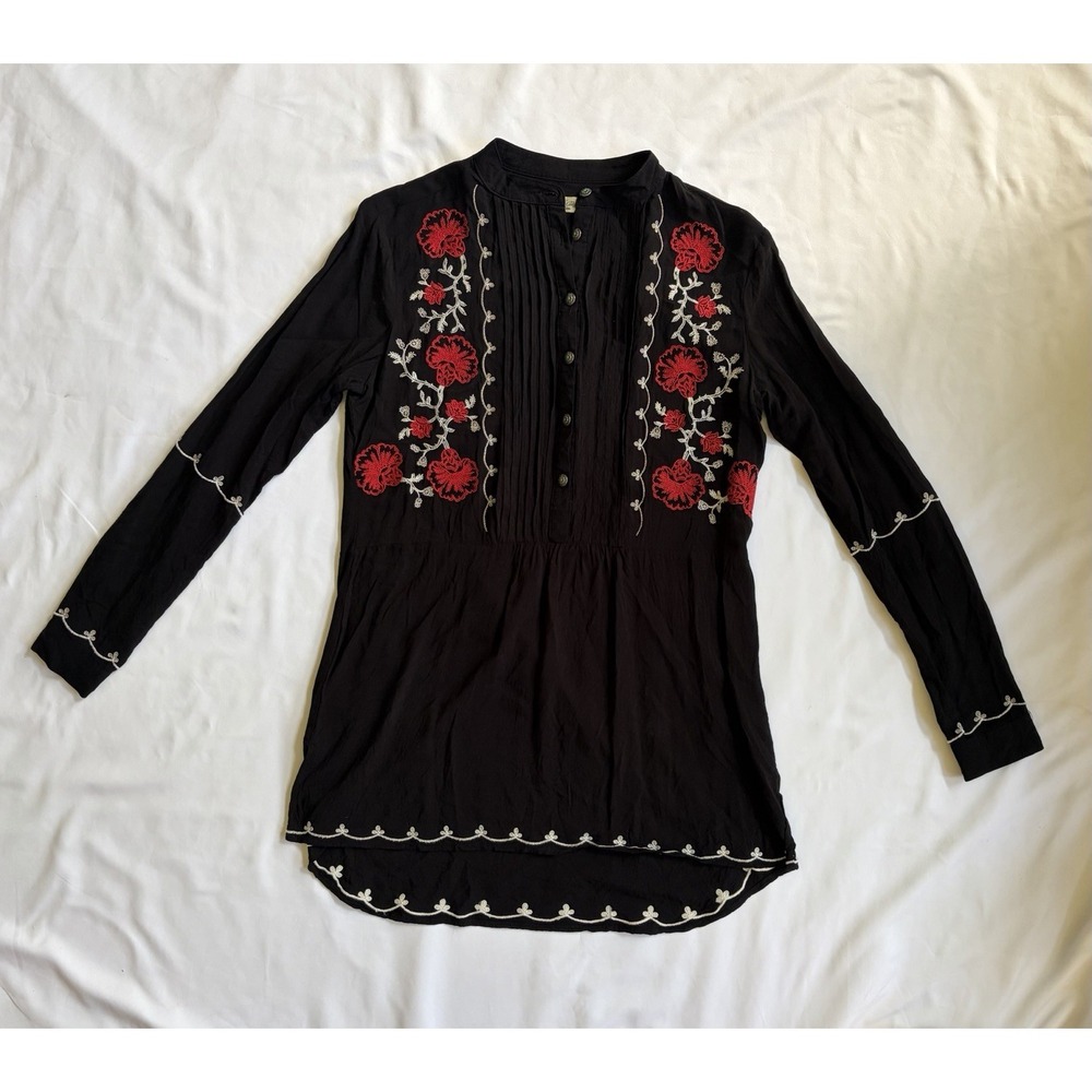 Tasha Polizzi Shirt Embroidered Womens Small Floral Black Red White